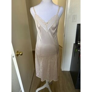 Maidenform Slip Dress Beige Lace Trim Slip Midi Slip Lingerie Size 34